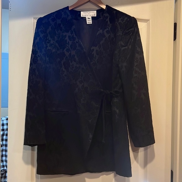 Vintage Jackets & Blazers - Vintage Black Victorian Print Wrap Blazer/Mini Dress